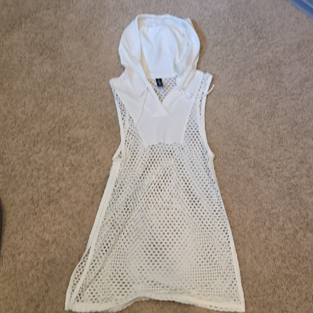 White Mesh Sleeveless Hoodie